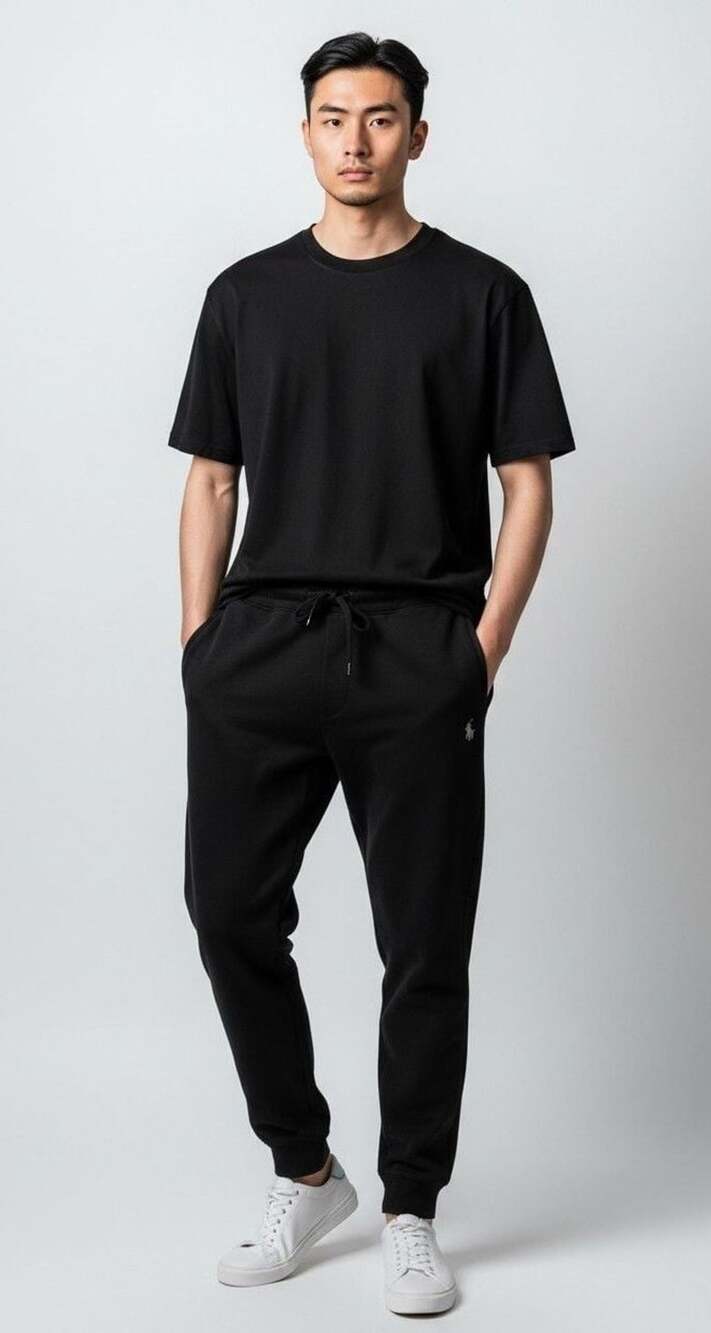 Polo Ralph Lauren Black Cotton Drawstring Jogger Sweatpants Sz L